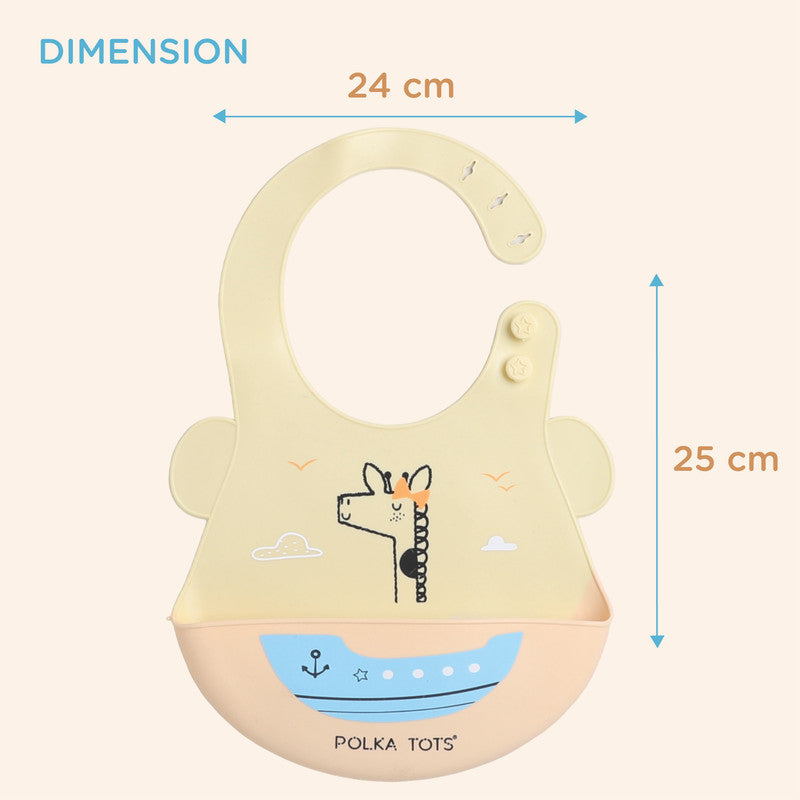 Polka Tots Waterproof Silicone Bibs with Pocket and Adjustable Snaps - Boat - Laadlee