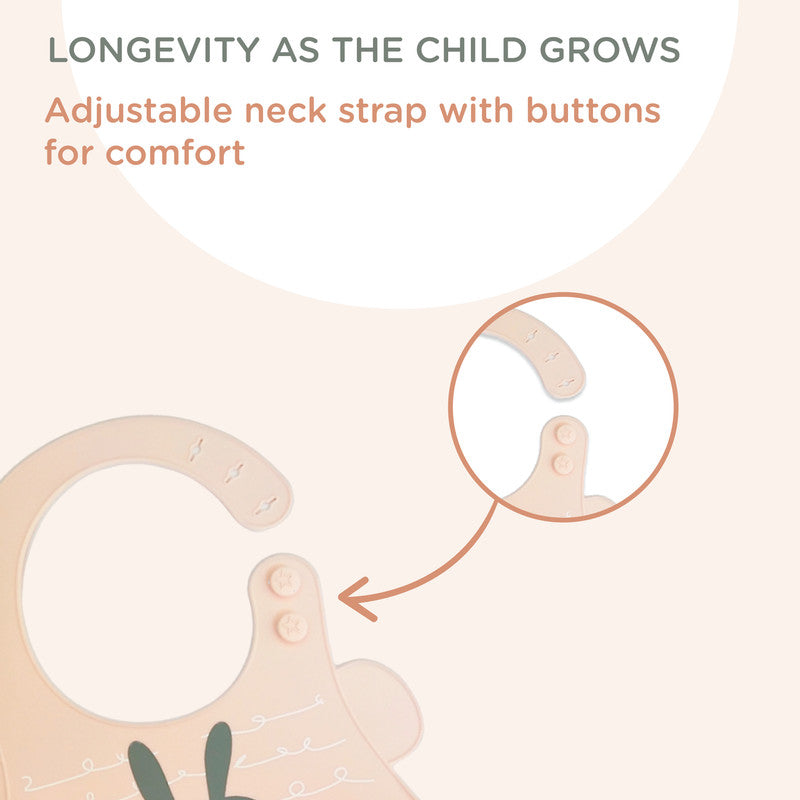 Polka Tots Waterproof Silicone Bibs with Pocket and Adjustable Snaps - Bunny - Laadlee