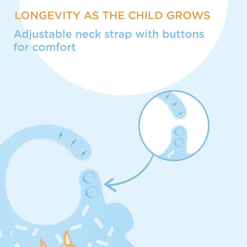 Polka Tots Waterproof Silicone Bibs with Pocket and Adjustable Snaps Fox - Sky Blue - Laadlee