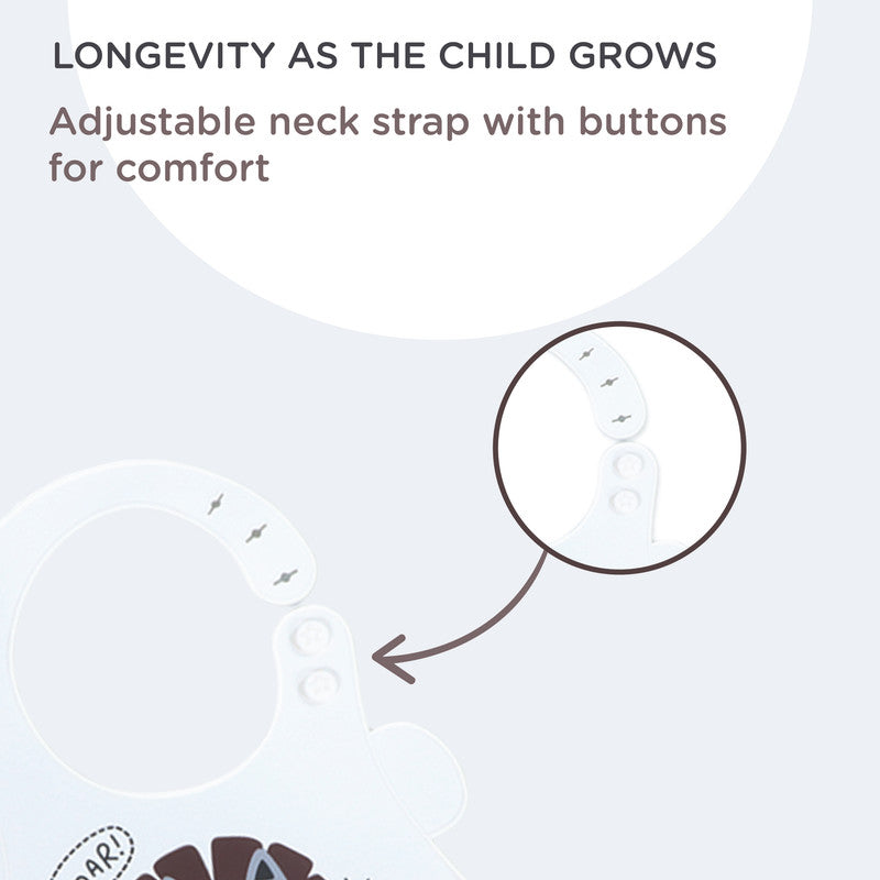 Polka Tots Waterproof Silicone Bibs with Pocket and Adjustable Snaps - Lion - Laadlee