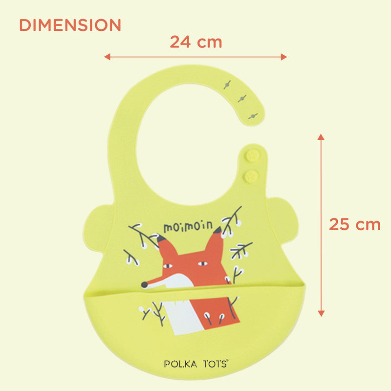 Polka Tots Waterproof Silicone Bibs with Pocket and Adjustable Snaps - Fox - Laadlee