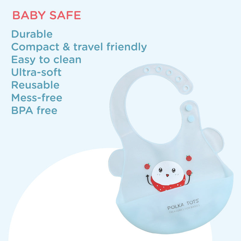 Polka Tots Waterproof Silicone Bibs with Pocket and Adjustable Snaps - Strawberry Man - Laadlee