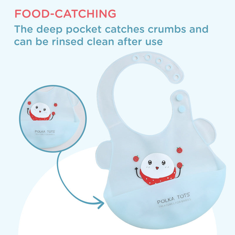 Polka Tots Waterproof Silicone Bibs with Pocket and Adjustable Snaps - Strawberry Man - Laadlee