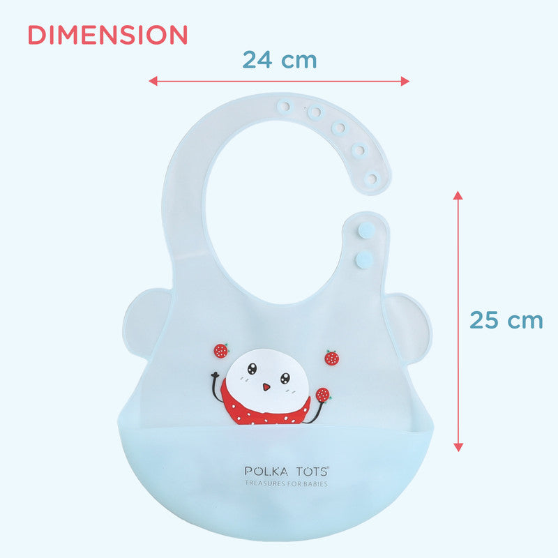 Polka Tots Waterproof Silicone Bibs with Pocket and Adjustable Snaps - Strawberry Man - Laadlee