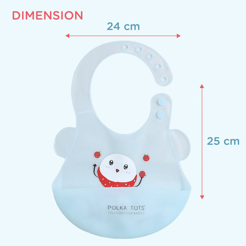 Polka Tots Waterproof Silicone Bibs with Pocket and Adjustable Snaps - Strawberry Man