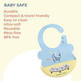 Polka Tots Waterproof Silicone Bibs with Pocket and Adjustable Snaps - Spaceship - Laadlee