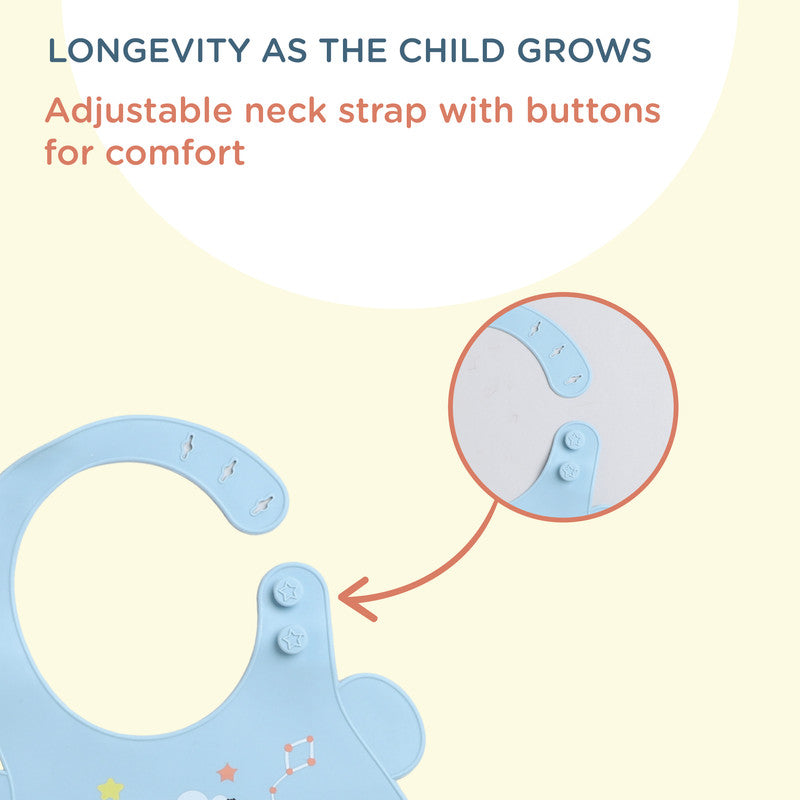 Polka Tots Waterproof Silicone Bibs with Pocket and Adjustable Snaps - Spaceship - Laadlee