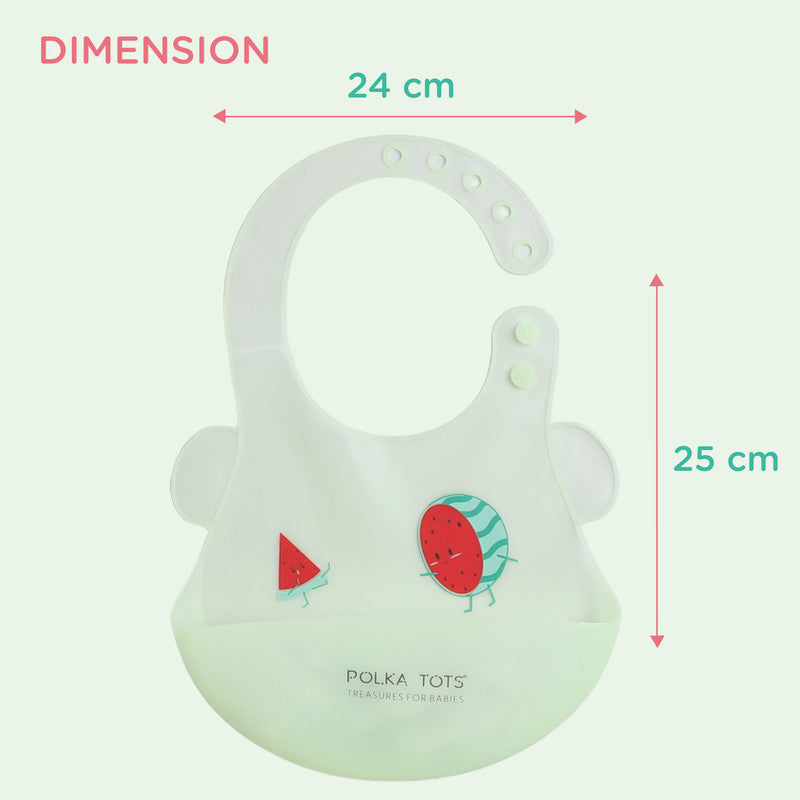 Polka Tots Waterproof Silicone Bibs with Pocket and Adjustable Snaps - Watermelon - Laadlee
