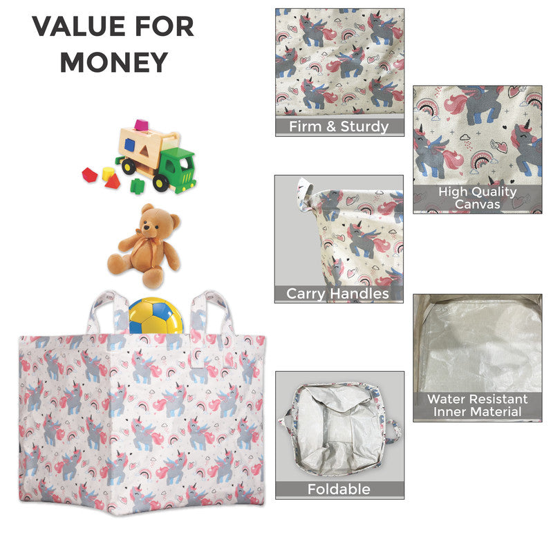 Polka Tots Toy Storage Canvas Box - Unicorn - Laadlee