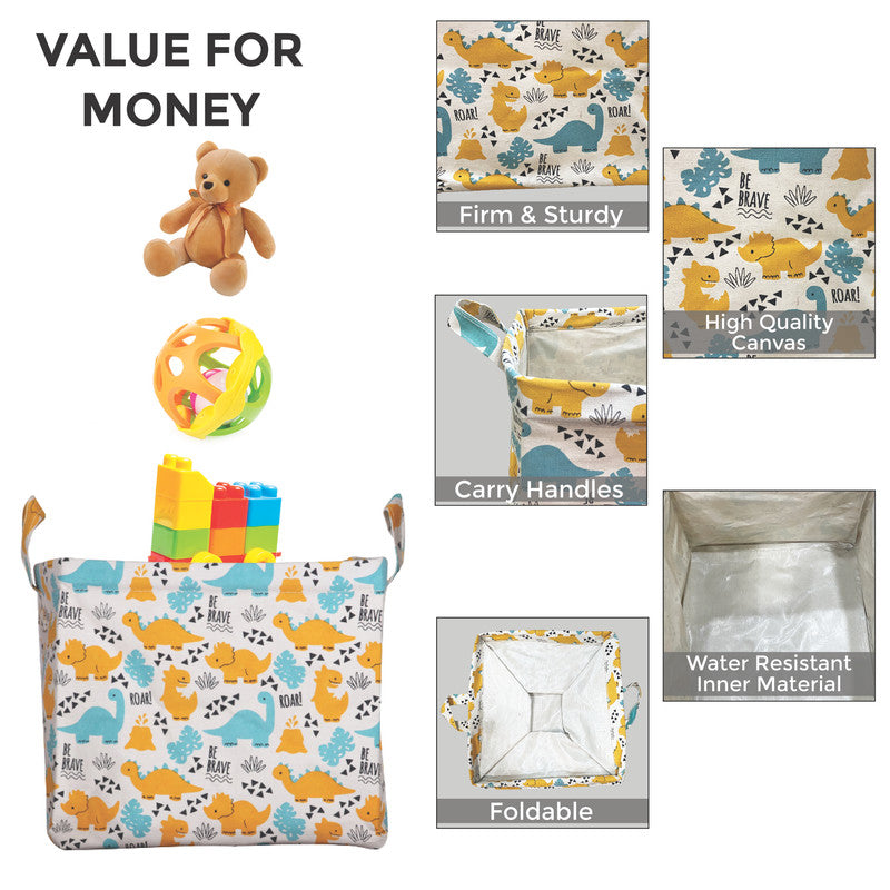 Polka Tots Toy Storage Canvas Box - Baby Dinosaur - Laadlee