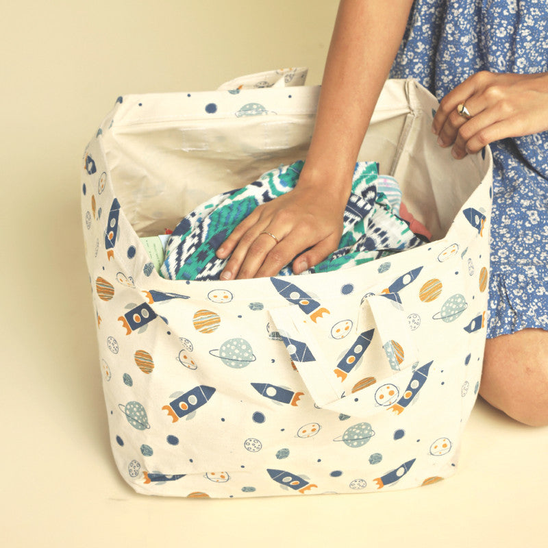 Polka Tots Toy Storage Canvas Box - Space - Laadlee