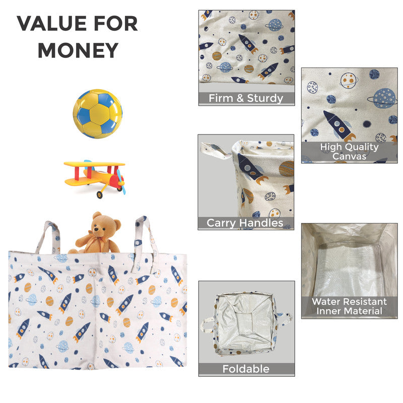 Polka Tots Toy Storage Canvas Box - Space - Laadlee