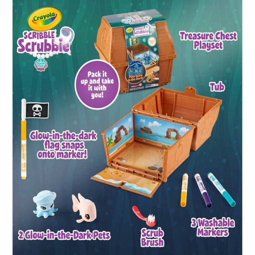 Crayola Scribble Scrubbie Glow Ocean Treasure Chest Playset - Laadlee