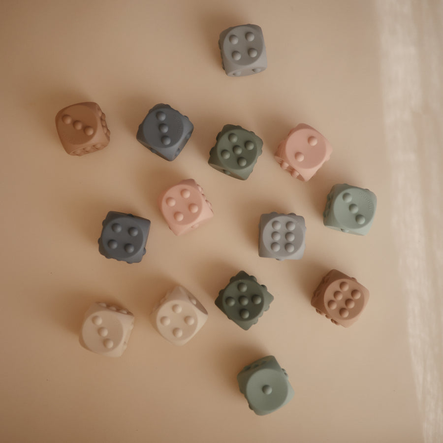 Mushie Dice Press Toy (set of 2) Tradewinds/Stone - Laadlee