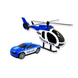 D-Power Helicopter & Sports Car 1:14 Scale Firemen Playset – Blue