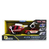 D-Power Helicopter & Sports Car 1:14 Scale Firemen Playset – Red