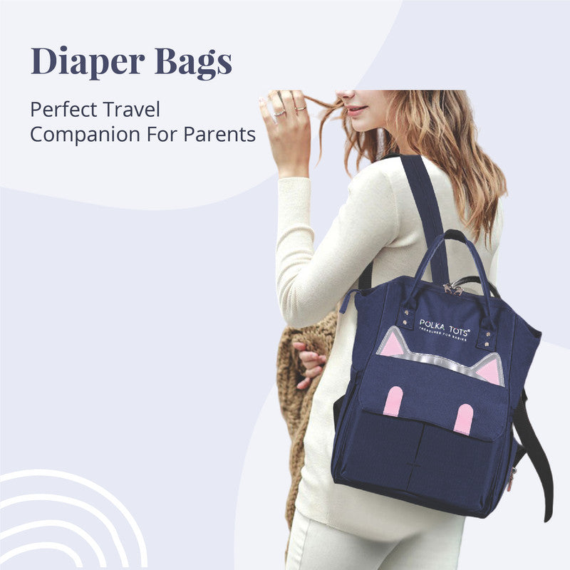 Polka Tots Maternity Backpack - Stylish Blue Cat - Laadlee