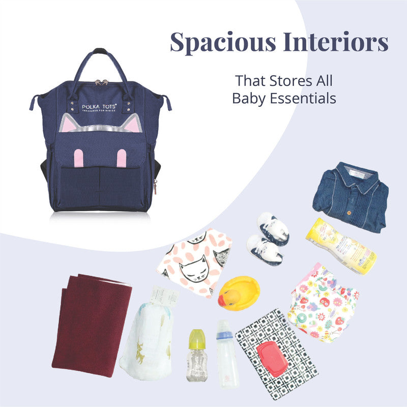 Polka Tots Maternity Backpack - Stylish Blue Cat - Laadlee