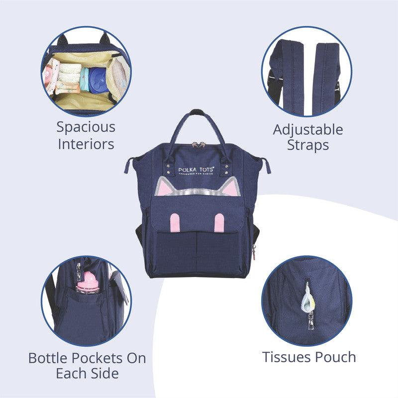 Polka Tots Maternity Backpack - Stylish Blue Cat - Laadlee