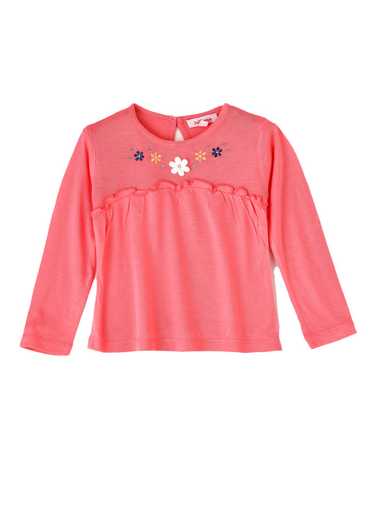 Jelliene Girls Embroidered Long Sleeve Top - Pink