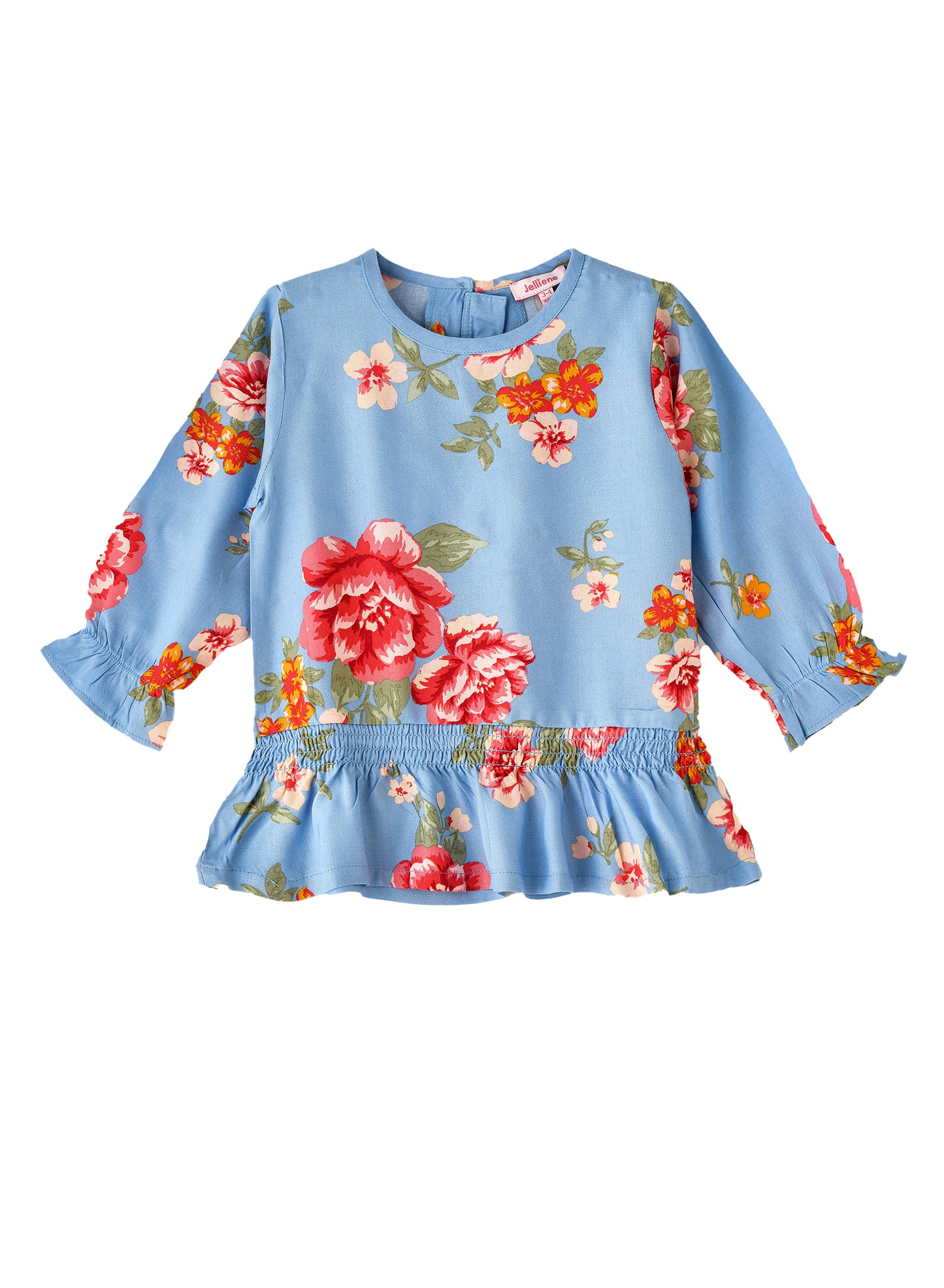 Jelliene Girls Floral Print Peplum Top - Blue