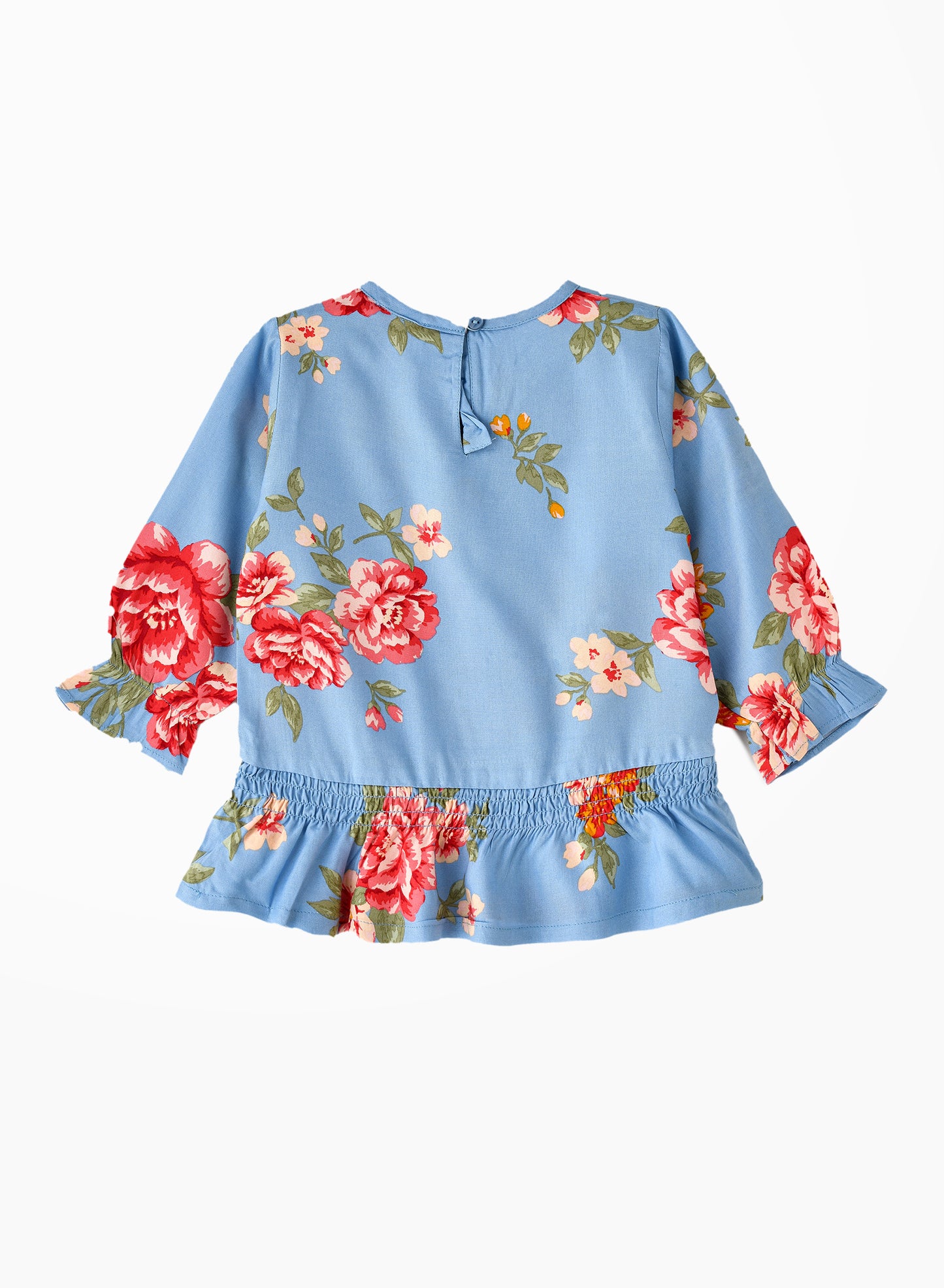 Jelliene Girls Floral Print Peplum Top - Blue