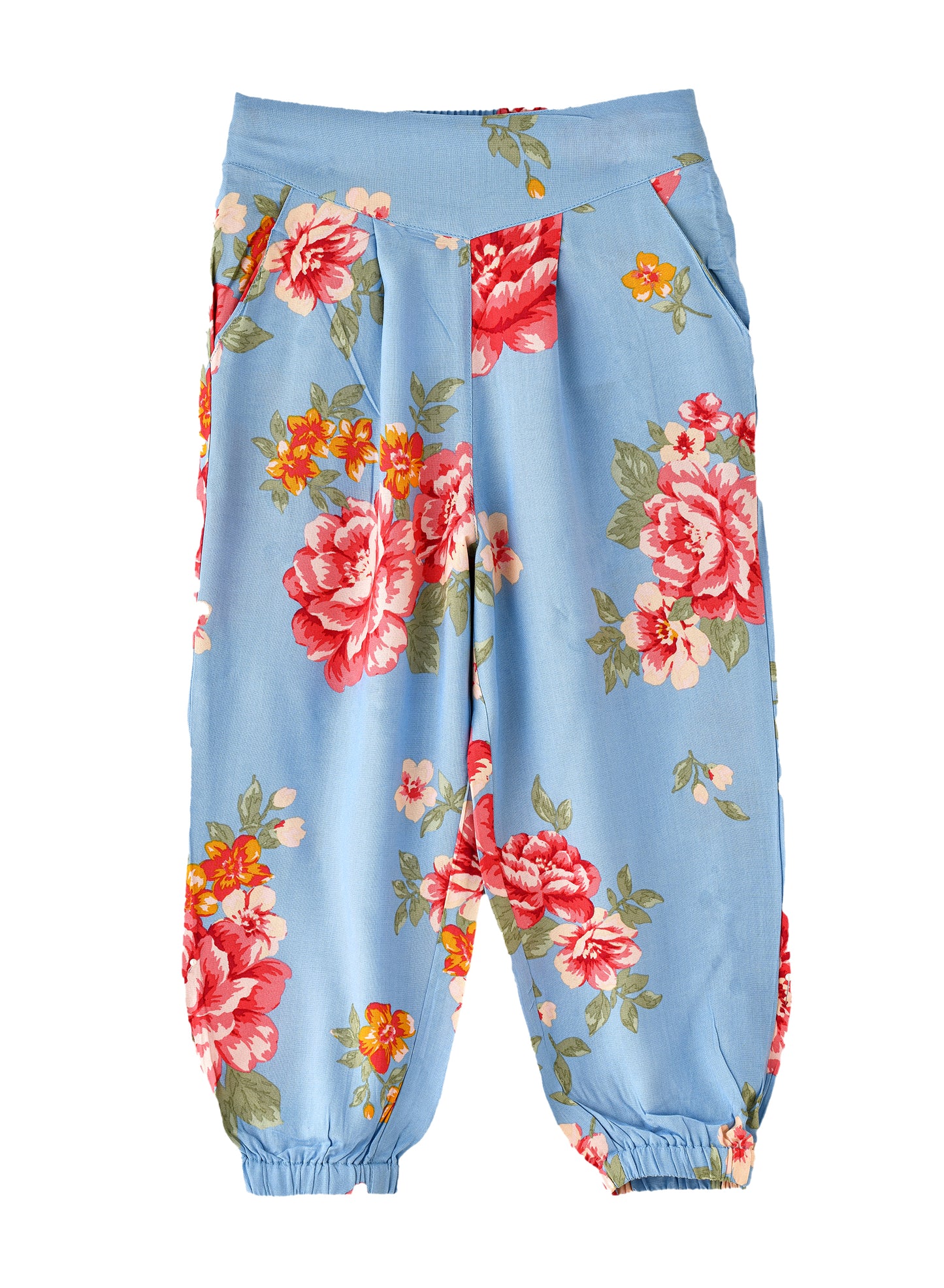 Jelliene Girls Floral Print Harem Pants - Blue