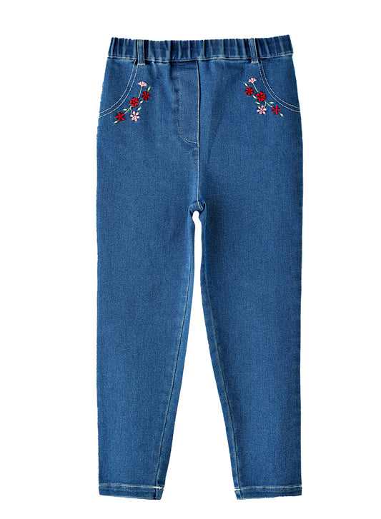 Jelliene Girls Embroidered Denim Leggings - Blue