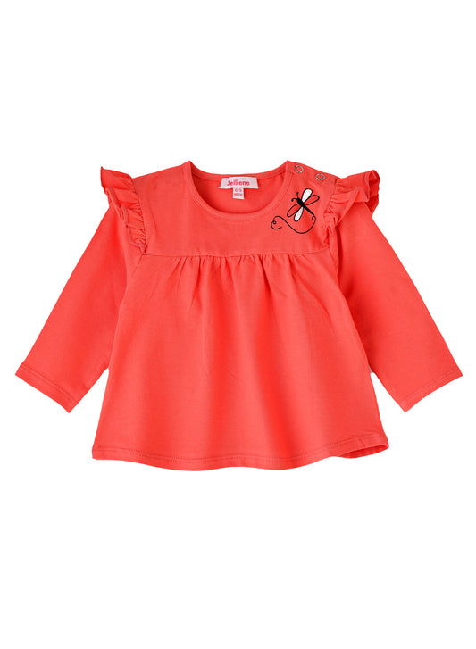 Jelliene Girls Ruffled Sleeve Dragonfly Top - Red