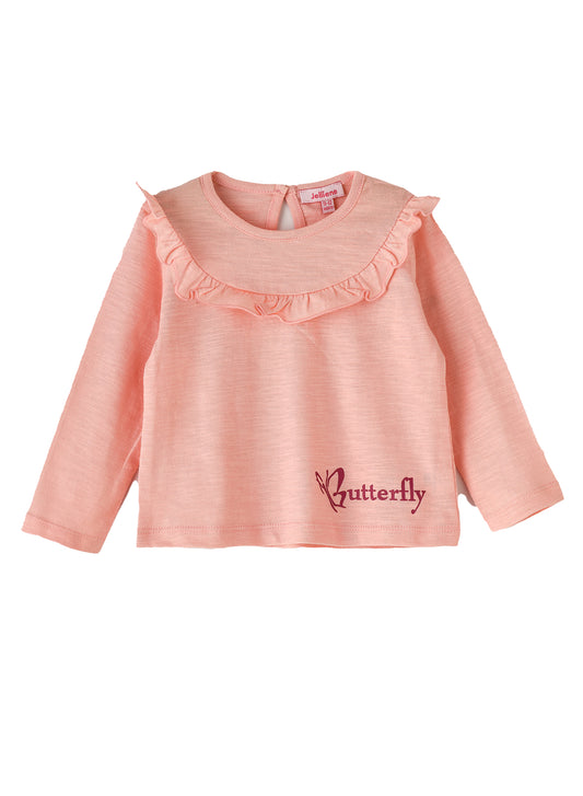 Jelliene Girls Butterfly Ruffle Top - Peach