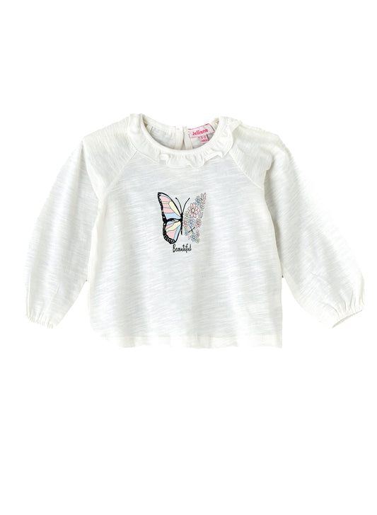 Jelliene Girls Beautiful Butterfly Top - White