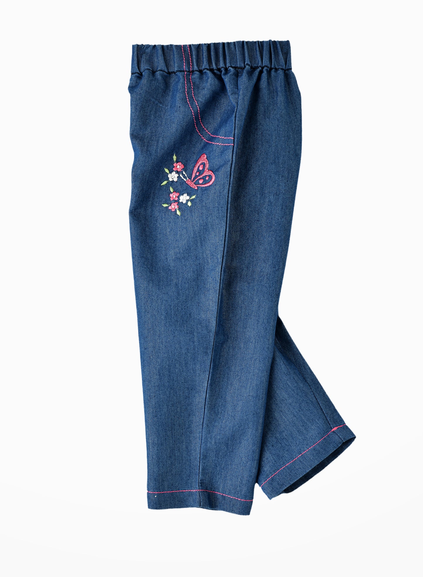 Jelliene Girls Denim Butterfly Embroidered Pants