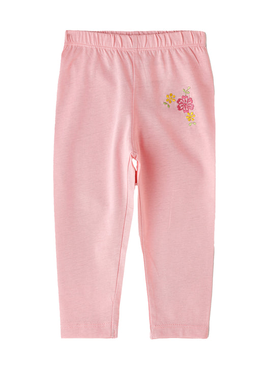 Jelliene Girls Embroidered Floral Leggings - Pink