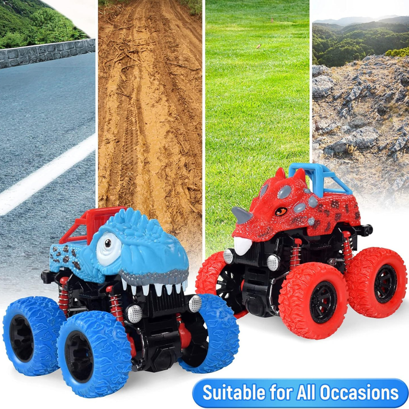 D-Power Inertia Dinosaur Fleet Stunt Cars Toy - Red - Laadlee