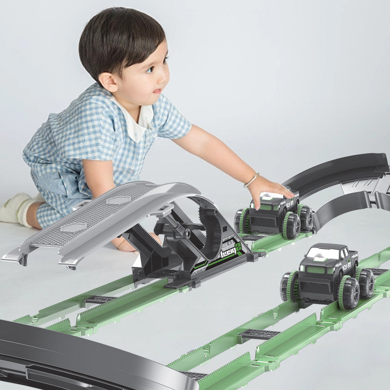 D-Power Electric Rolling DIY Stunt Car Track Set - 54Pc - Laadlee