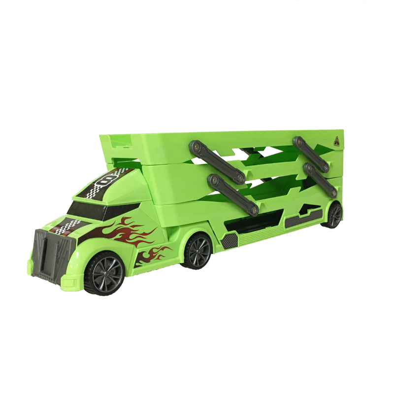 D-Power Sliding Trailer Truck With Launcher and 4 Cars - Green - Laadlee