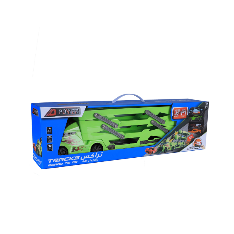 D-Power Sliding Trailer Truck With Launcher and 4 Cars - Green