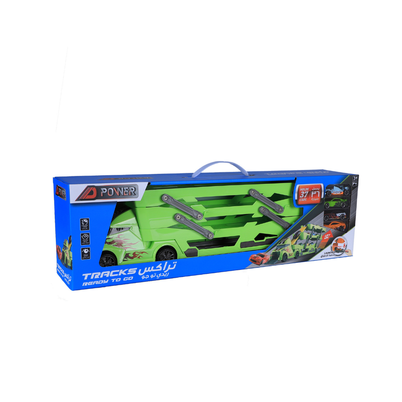 D-Power Sliding Trailer Truck With Launcher and 4 Cars - Green - Laadlee