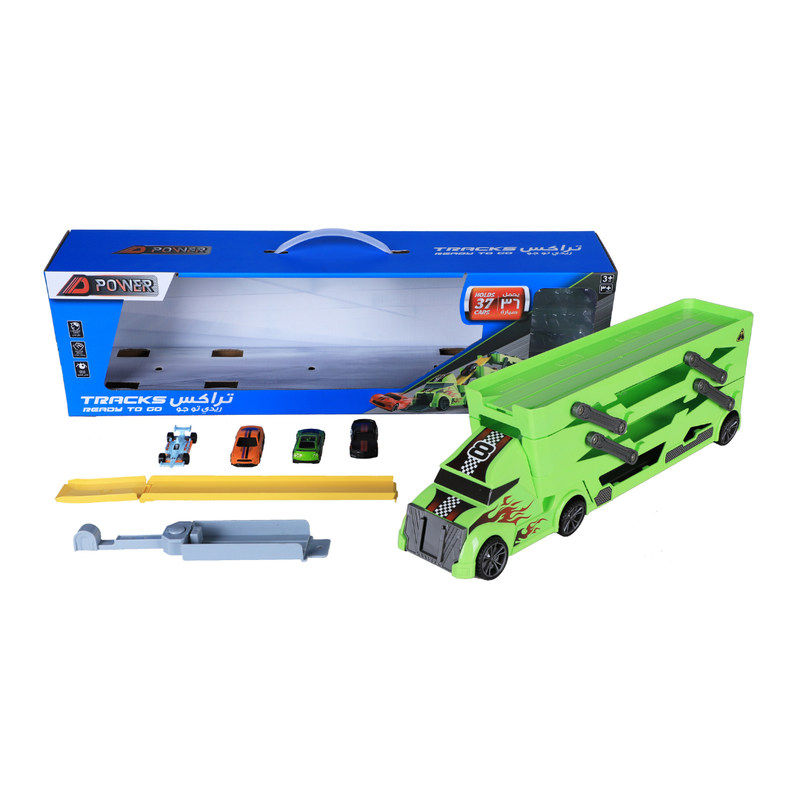 D-Power Sliding Trailer Truck With Launcher and 4 Cars - Green