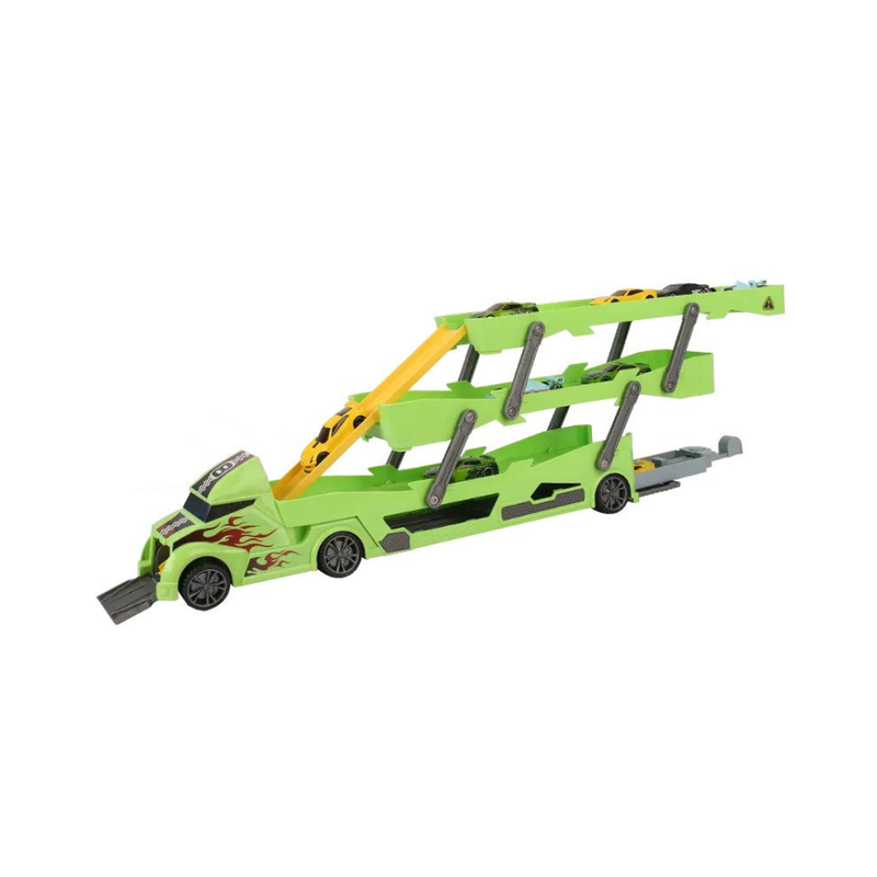 D-Power Sliding Trailer Truck With Launcher and 4 Cars - Green