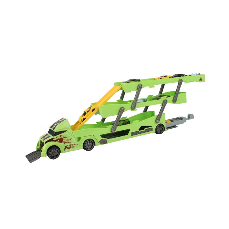 D-Power Sliding Trailer Truck With Launcher and 4 Cars - Green - Laadlee