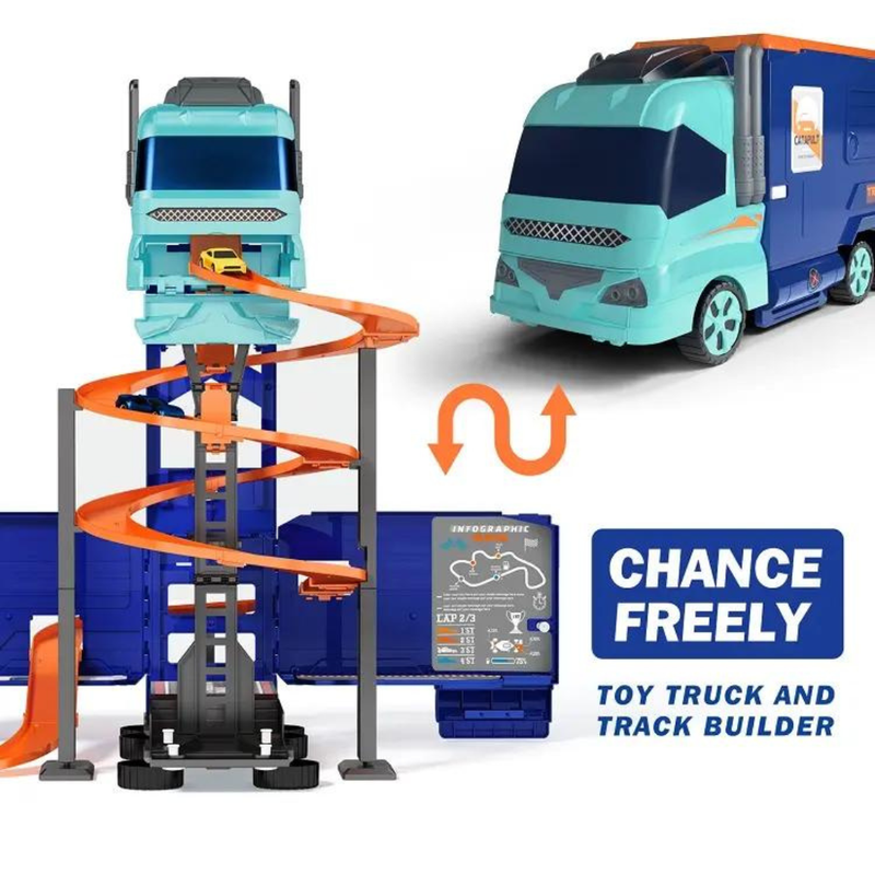 D-Power Super 2-in-1 Construction Truck With Truck & Track Set - Blue - Laadlee