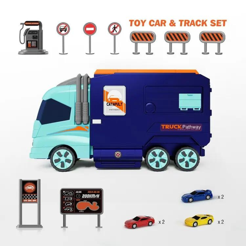 D-Power Super 2-in-1 Construction Truck With Truck & Track Set - Blue - Laadlee