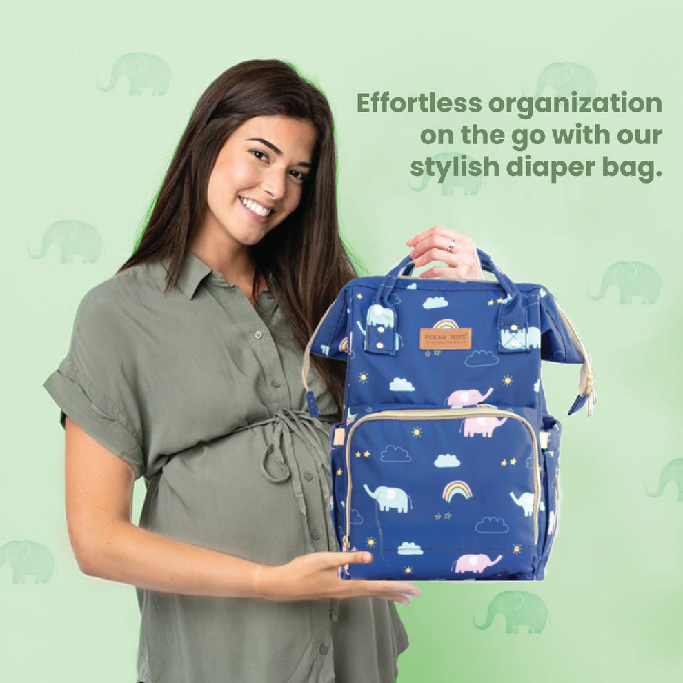 Polka Tots Diaper Bag - Blue Elephant - Laadlee