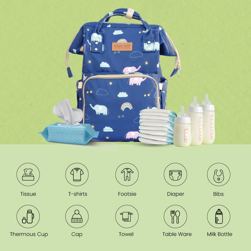 Polka Tots Diaper Bag - Blue Elephant - Laadlee