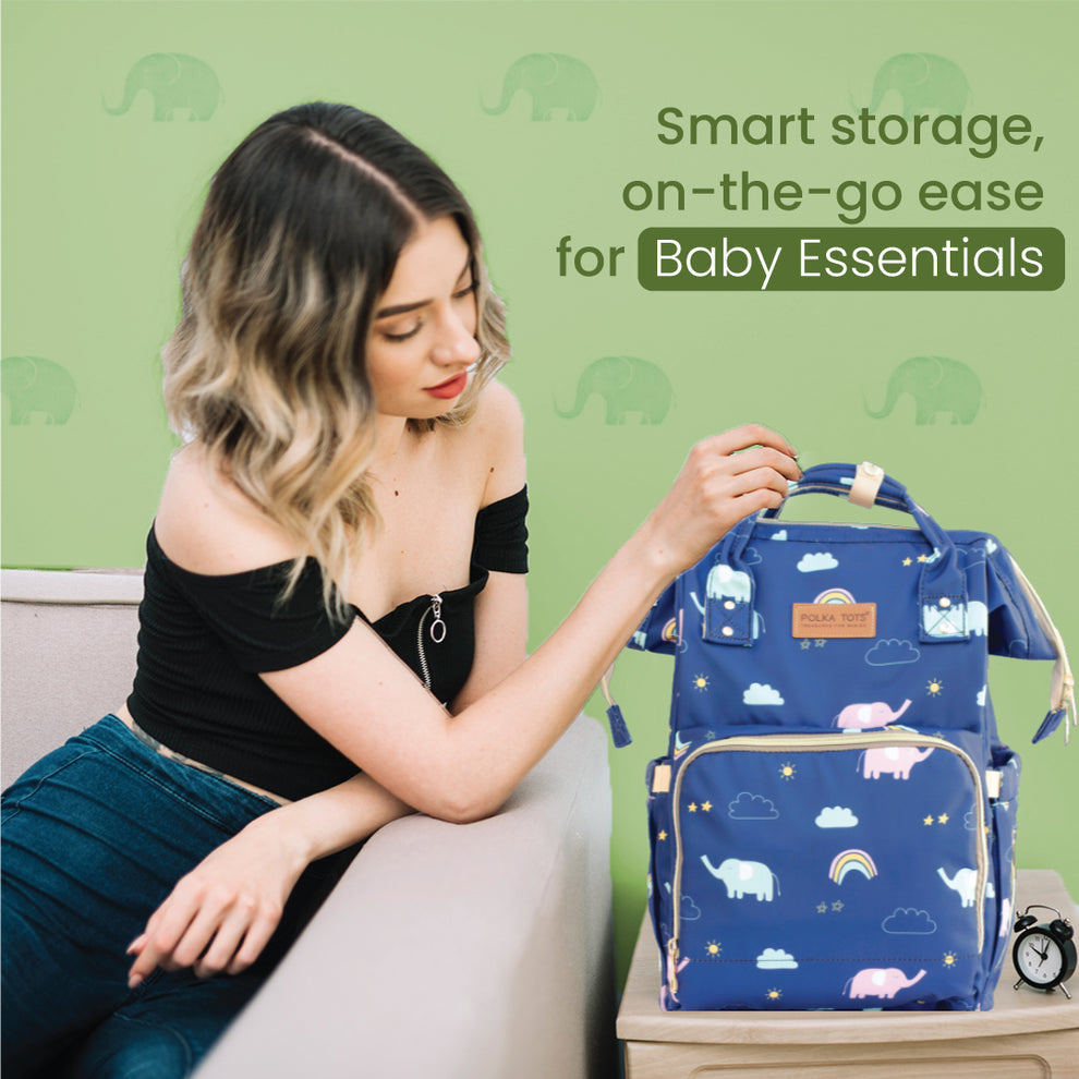 Polka Tots Diaper Bag - Blue Elephant - Laadlee