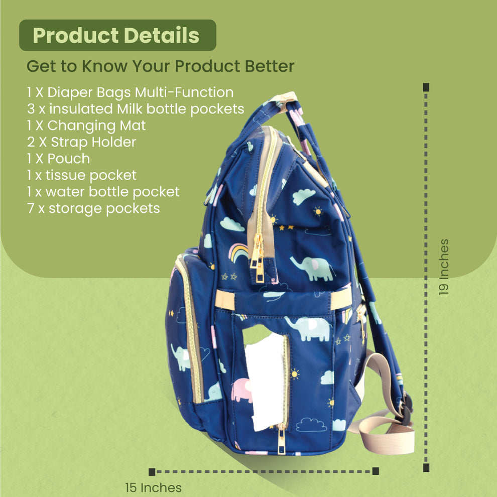Polka Tots Diaper Bag - Blue Elephant - Laadlee