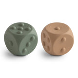 Mushie Dice Press Toy (set of 2) Dried Thyme/Natural - Laadlee