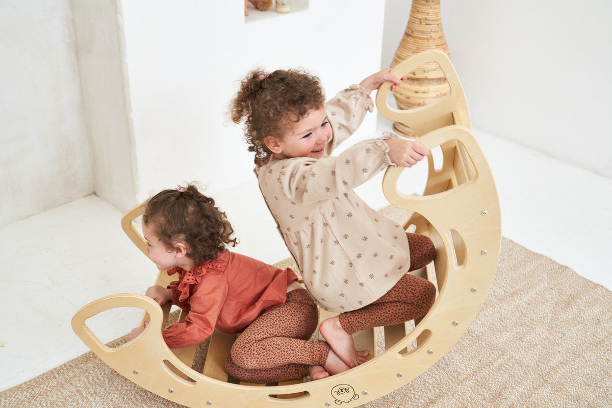 Ezzro Natural Large Rocker with Grey Large Rocker Balance Board Playmat Bundle - Laadlee