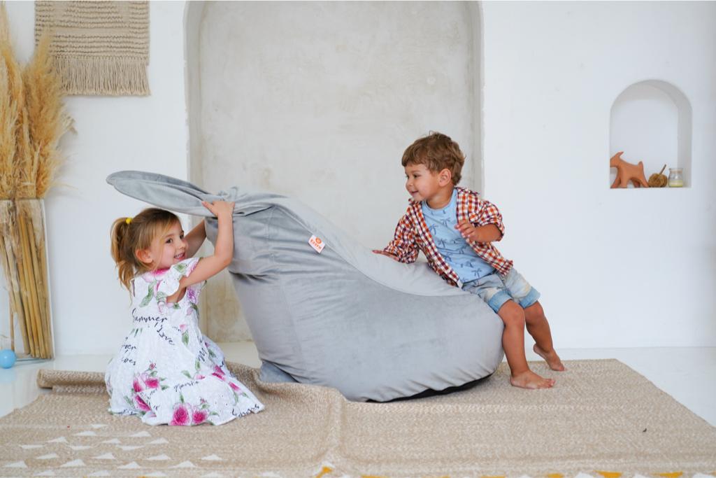 Ezzro Lavish Velvet Round Bottom Bunny Lounger - Light Grey - Laadlee